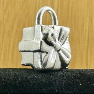 TIFFANY & CO. Sterling Silver Gift Box Wrapped Present Charm Pendant; RETIRED